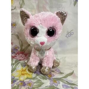 TY 6" Fiona Cat Beanie Boo Plush‎ Glitter Eyes Pink Cat Pink Collectible